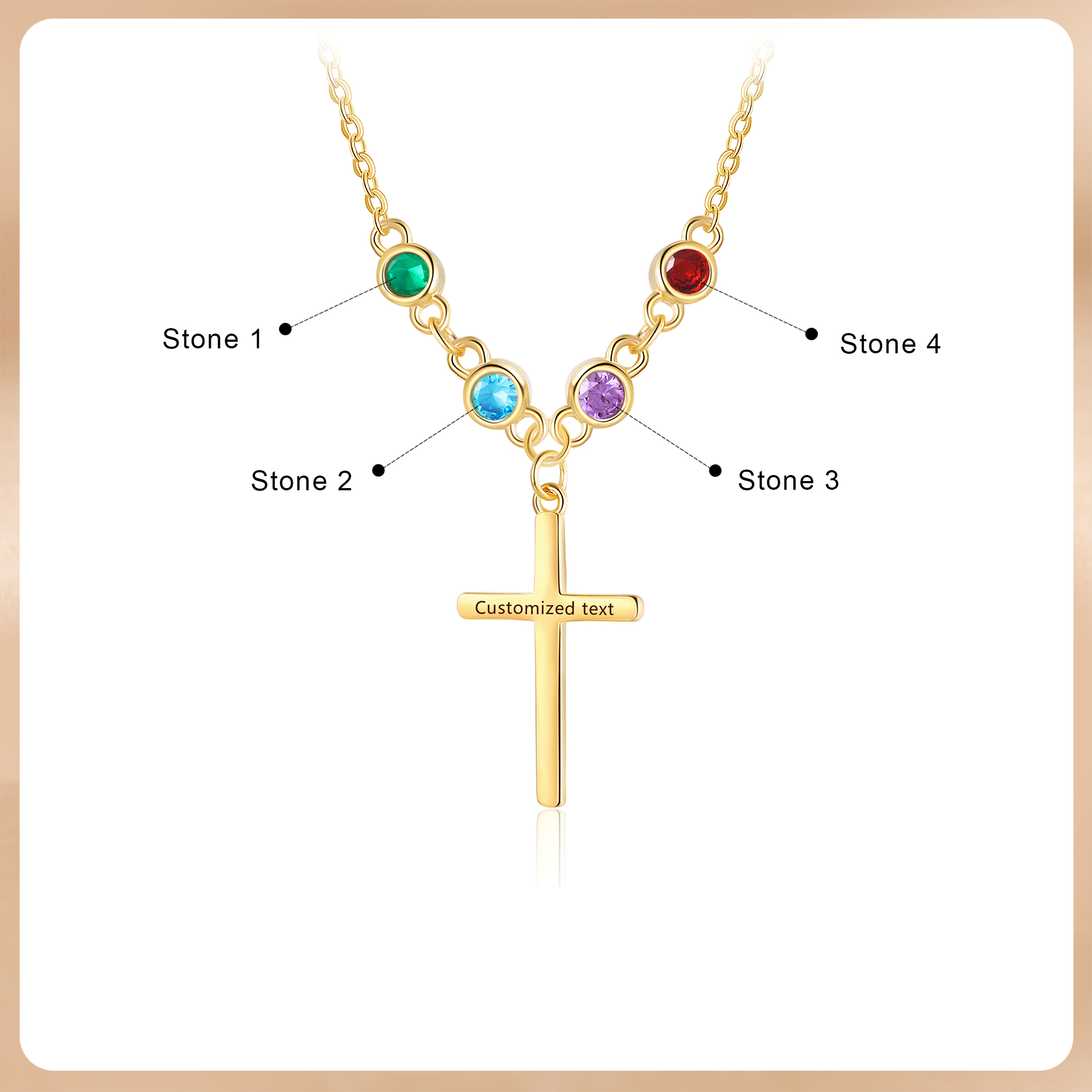 4 Birthstones - Beautiful Necklace Personalised with Text and Birthstones, Gift for Her