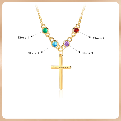 4 Birthstones - Beautiful Necklace Personalised with Text and Birthstones, Gift for Her