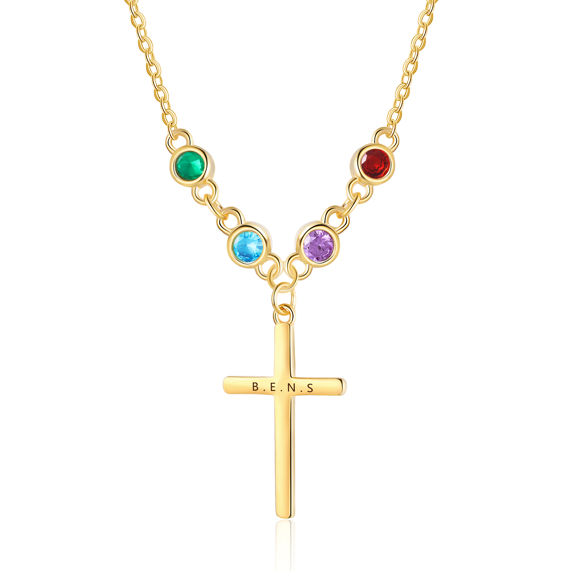 4 Birthstones - Beautiful Necklace Personalised with Text and Birthstones, Gift for Her
