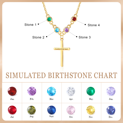 4 Birthstones - Beautiful Necklace Personalised with Text and Birthstones, Gift for Her