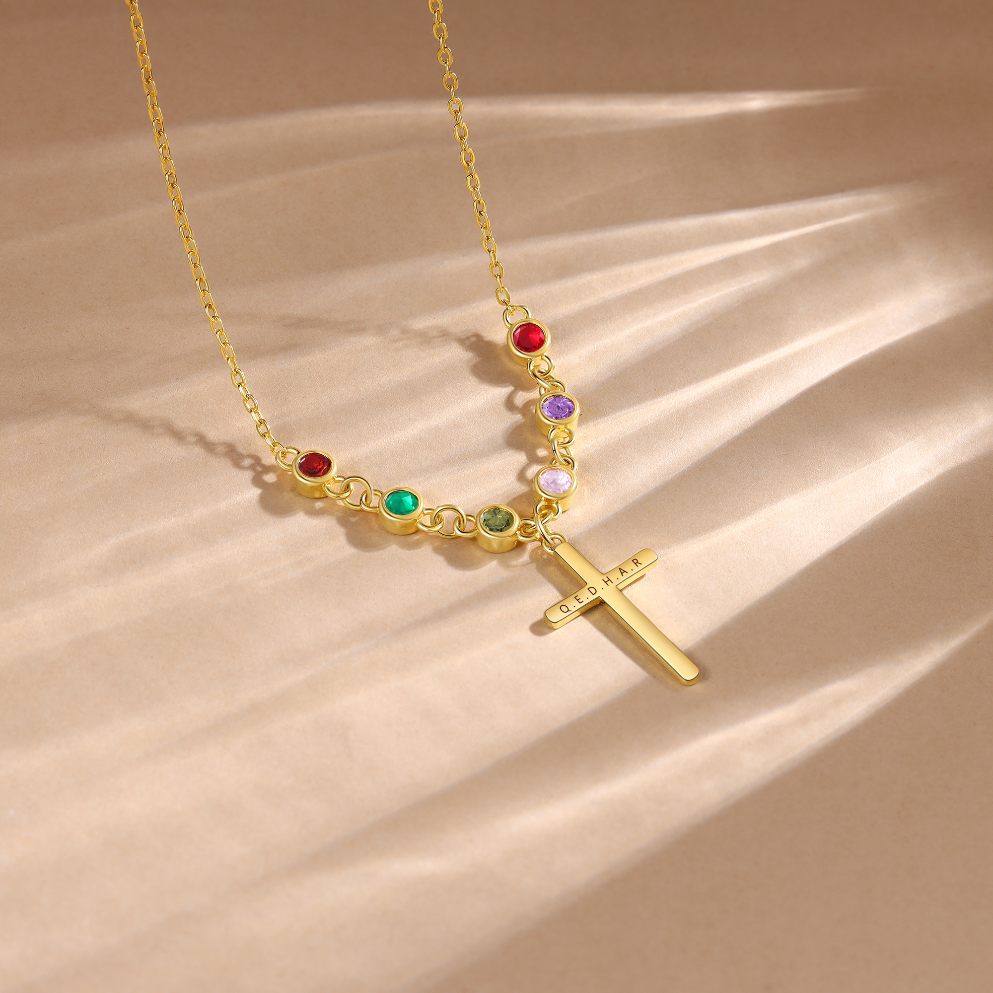 6 Birthstones - Beautiful Necklace Personalised with Text and Birthstones, Gift for Her