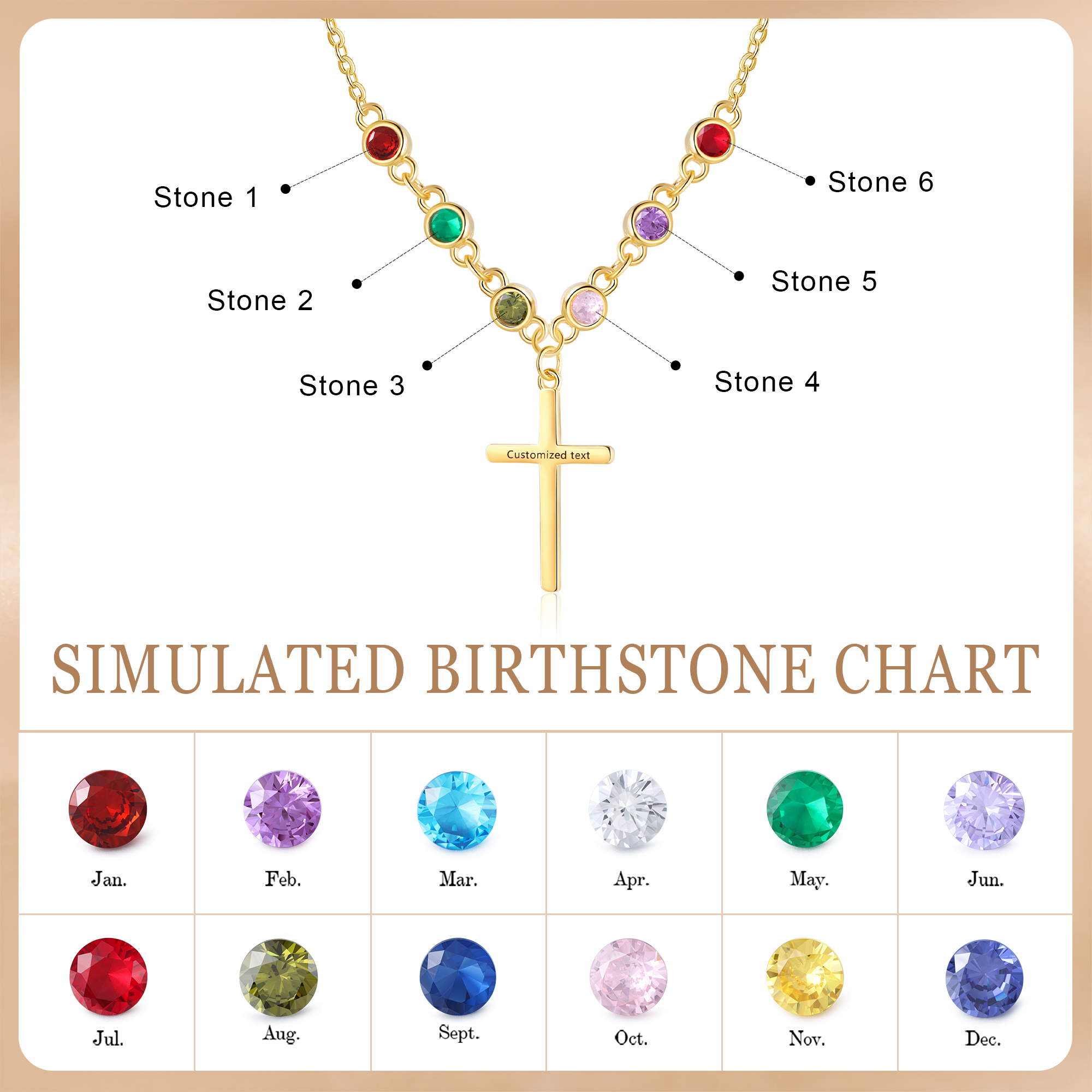 6 Birthstones - Beautiful Necklace Personalised with Text and Birthstones, Gift for Her