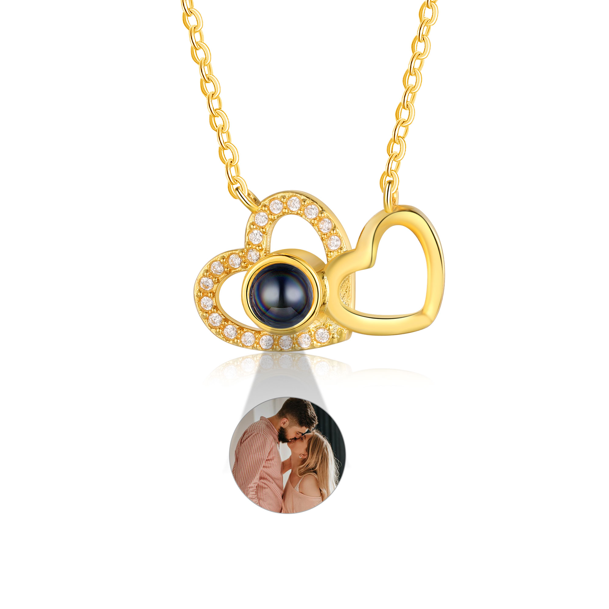 Personalised Projection Necklace Double Heart Design with Custom Photo Gift for Her | Jessmade