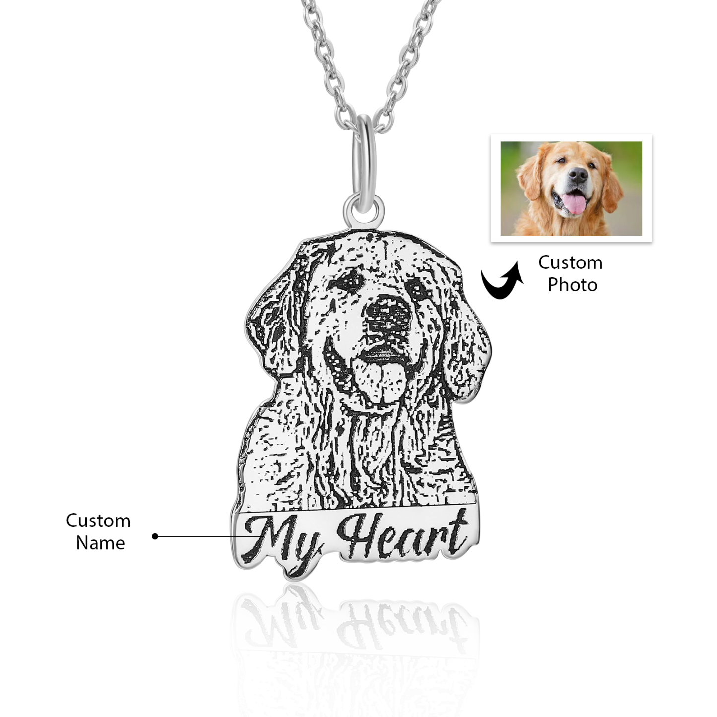 Personalised Pet Necklace – Custom Name & Photo Heart Pendant Gift For Dog Lovers | Jessmade