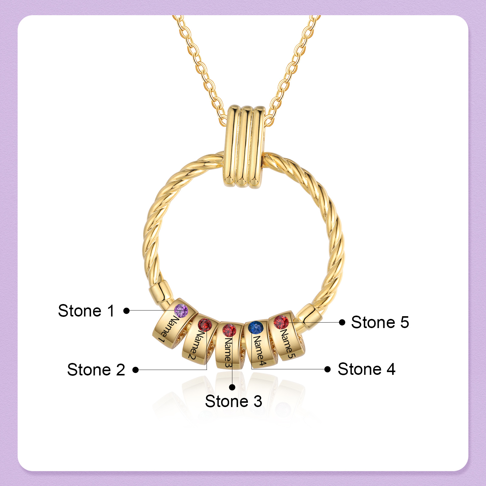 5 Names - Personalized Round Pendant Necklace Customized Name Gift for Her