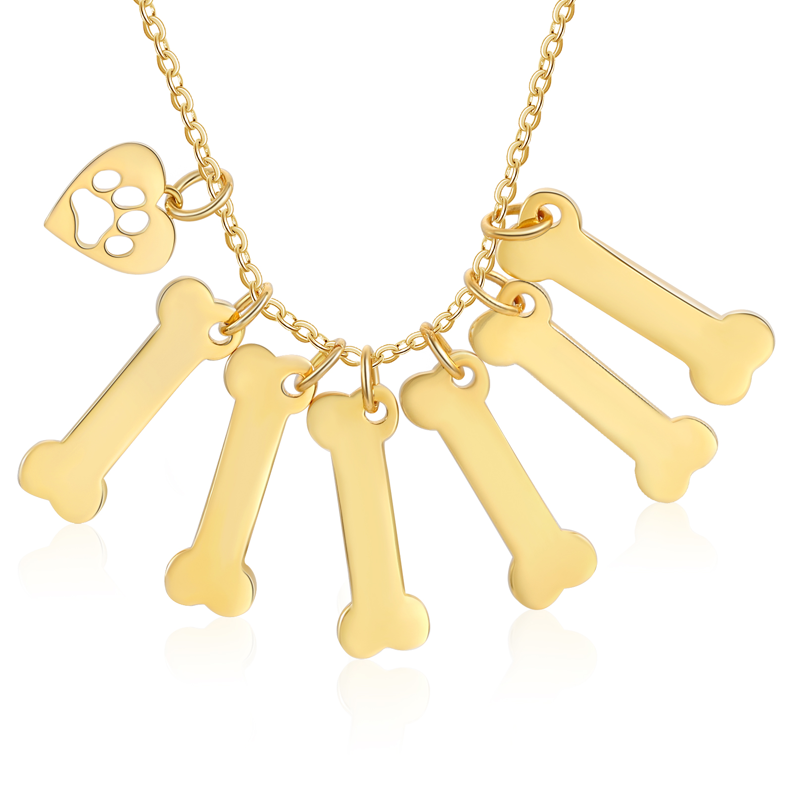 6 Names - Personalised Heart and Bones Charm Pendant Necklace, Custom Name Gift for Her