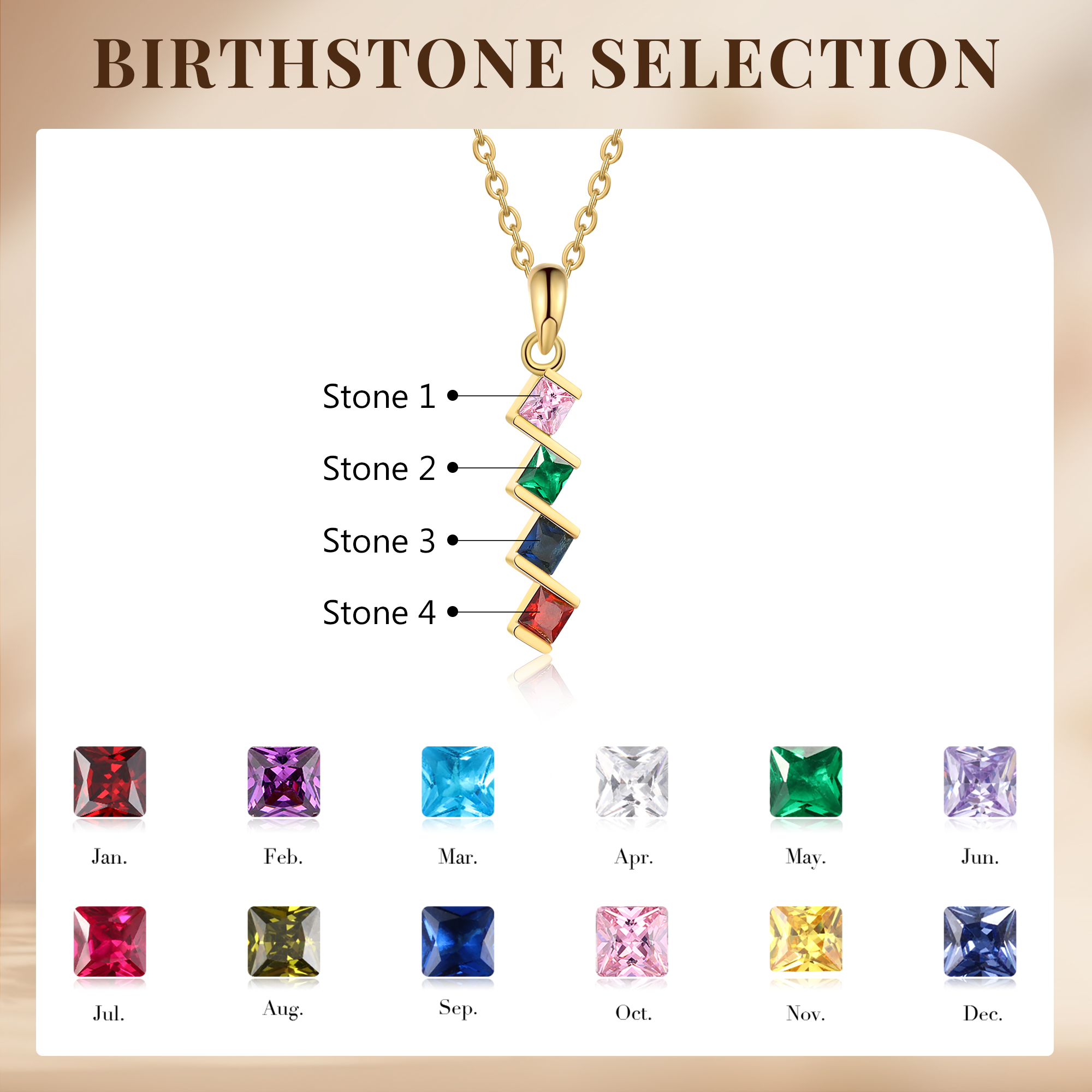 4 Birthstones - Personalised Birthstone Necklace With Her Own Birthstone, The Perfect Dainty Gift For Her
