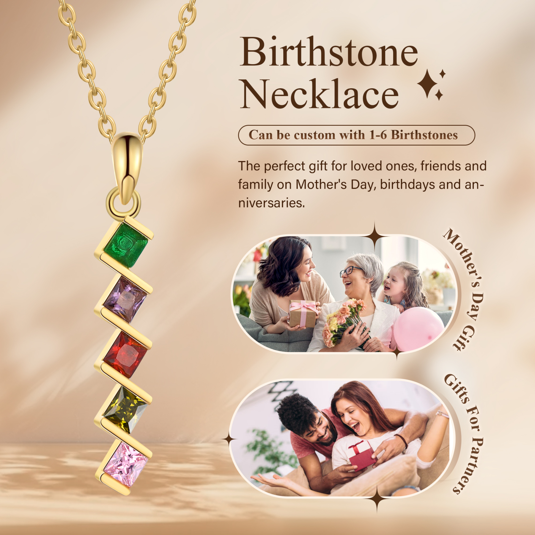 5 Birthstones - Personalised Birthstone Necklace With Her Own Birthstone, The Perfect Dainty Gift For Her