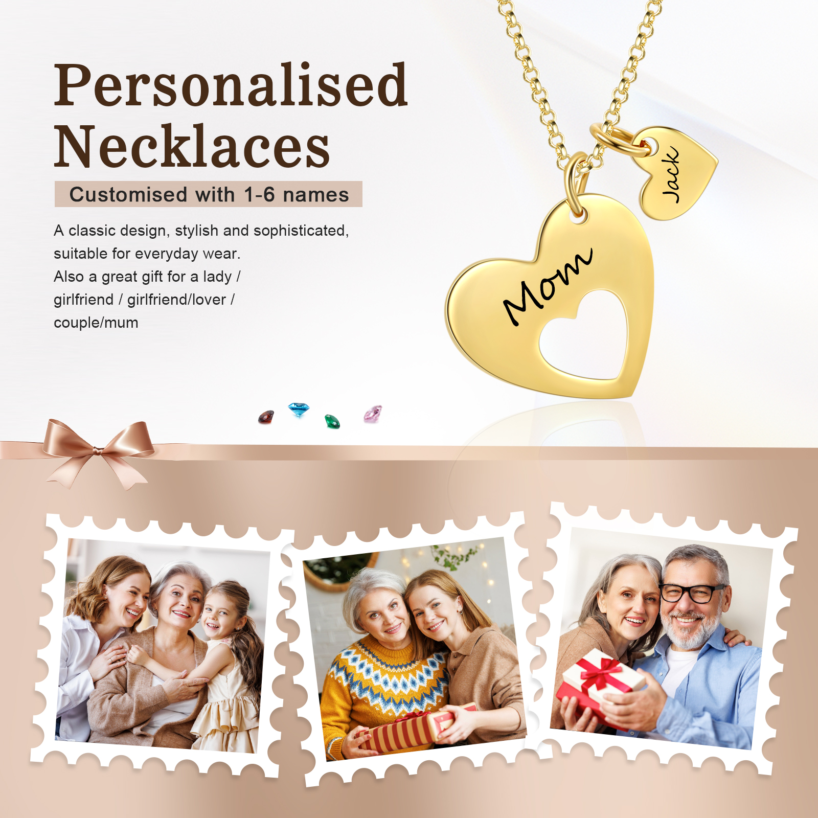 1 Name - Personalised Love Pendant Necklace with Gift Box Customized Name Gift for Her