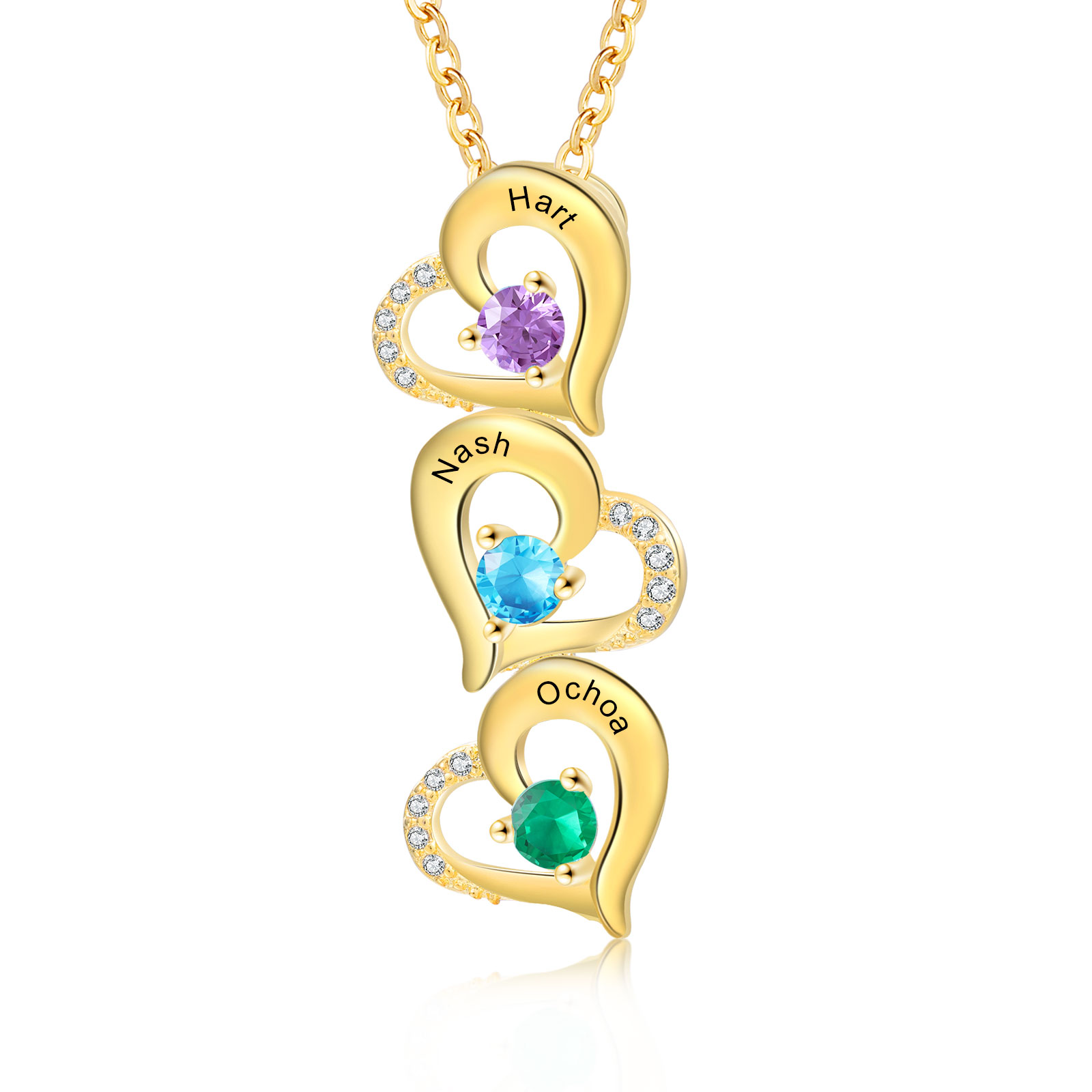 3 Names - Personalized Heart Necklace Custom Birthstone and Name Necklace Gifts for Her