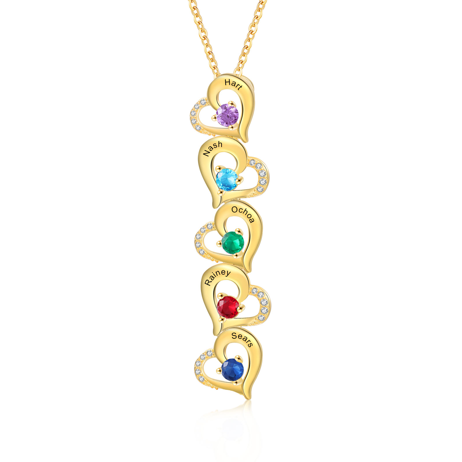 5 Names - Personalized Heart Necklace Custom Birthstone and Name Necklace Gifts for Her