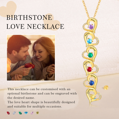 6 Names - Personalized Heart Necklace Custom Birthstone and Name Necklace Gifts for Her