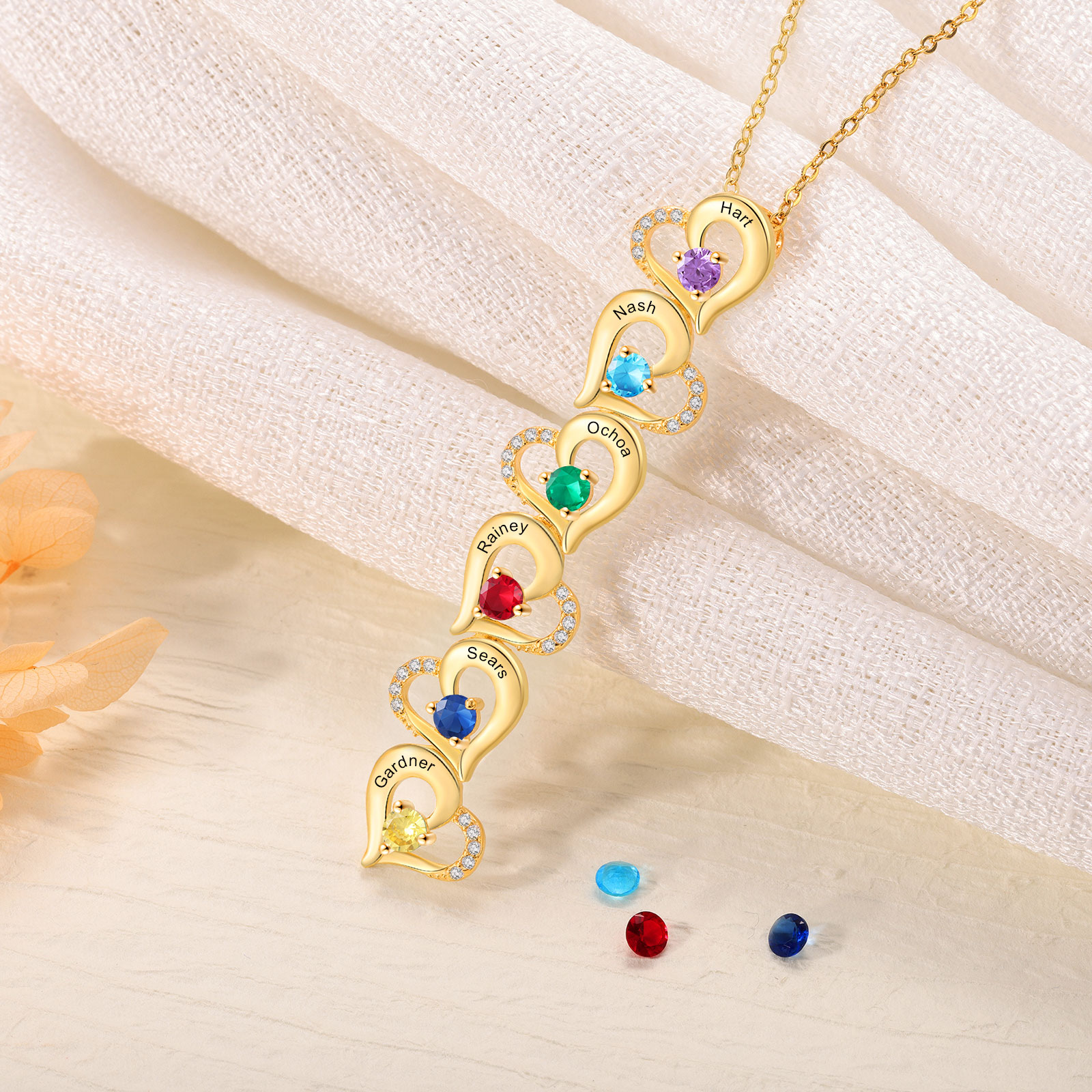 6 Names - Personalized Heart Necklace Custom Birthstone and Name Necklace Gifts for Her
