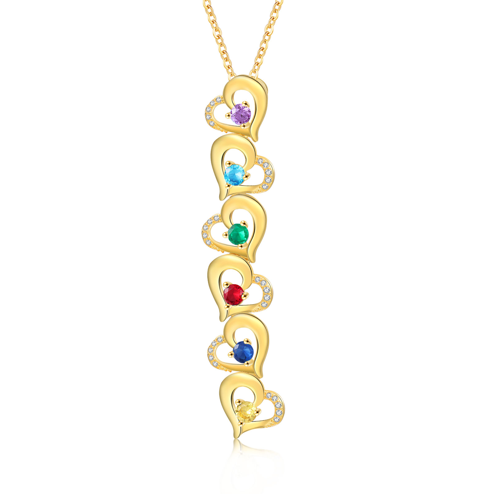 6 Names - Personalized Heart Necklace Custom Birthstone and Name Necklace Gifts for Her