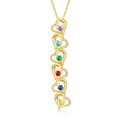 6 Names - Personalized Heart Necklace Custom Birthstone and Name Necklace Gifts for Her