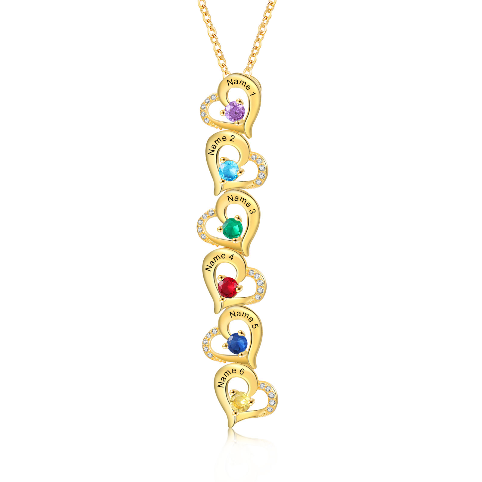 6 Names - Personalized Heart Necklace Custom Birthstone and Name Necklace Gifts for Her