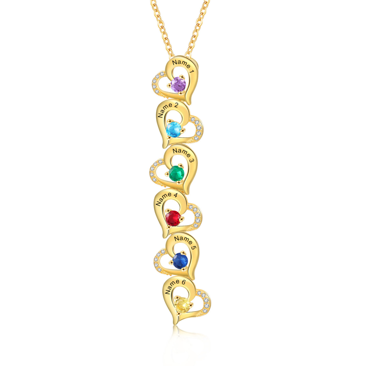 6 Names - Personalized Heart Necklace Custom Birthstone and Name Necklace Gifts for Her