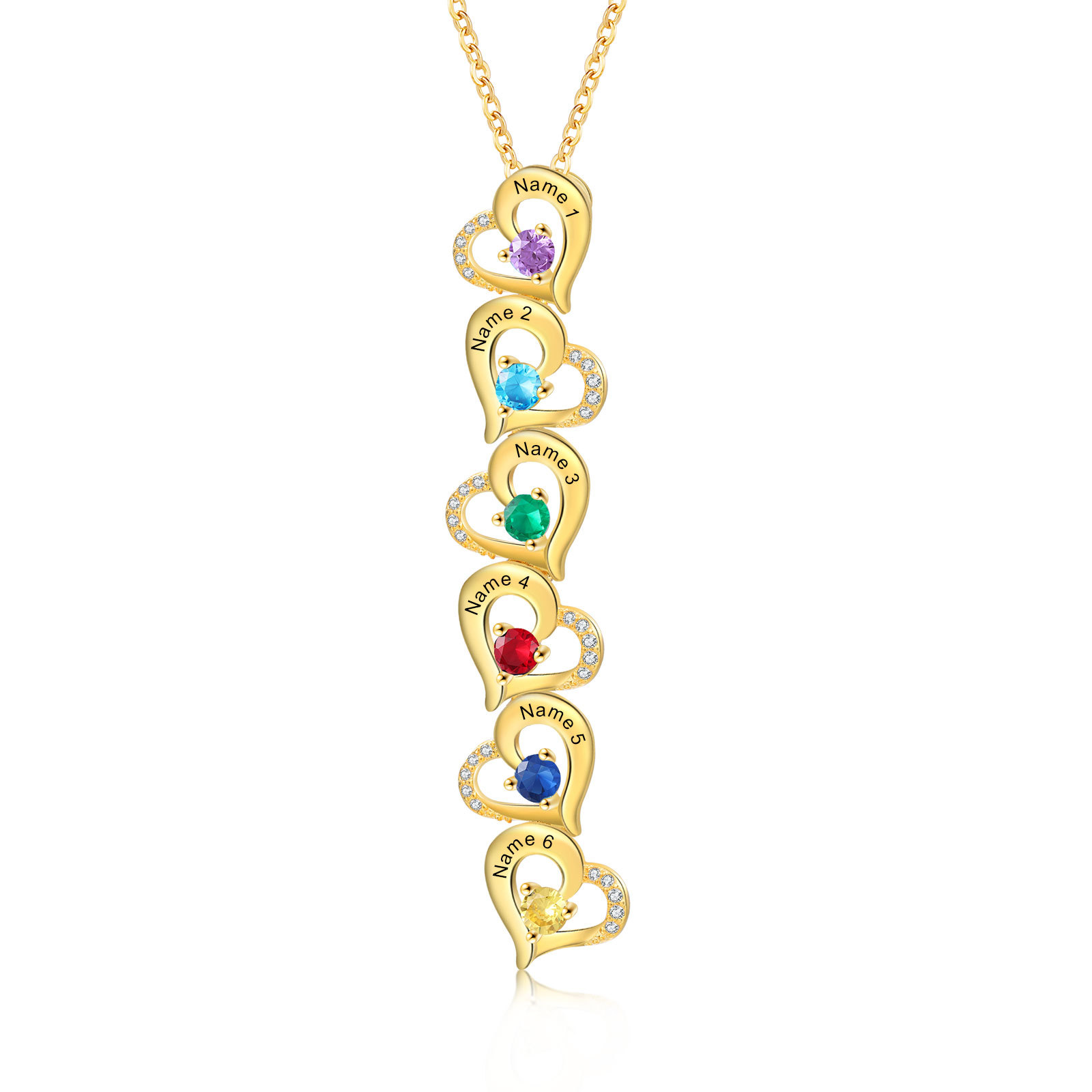 6 Names - Personalized Heart Necklace Custom Birthstone and Name Necklace Gifts for Her