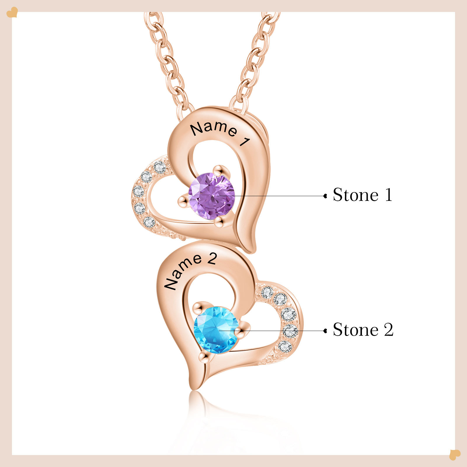 2 Names - Personalized Heart Necklace Custom Birthstone and Name Necklace Gifts for Her