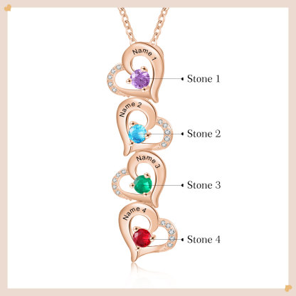 4 Names - Personalized Heart Necklace Custom Birthstone and Name Necklace Gifts for Her