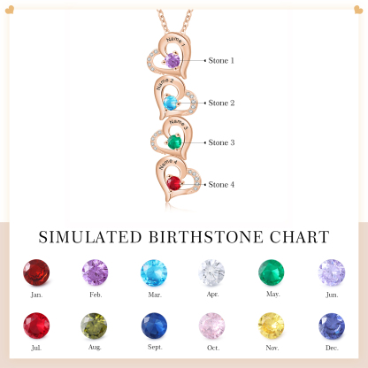 4 Names - Personalized Heart Necklace Custom Birthstone and Name Necklace Gifts for Her