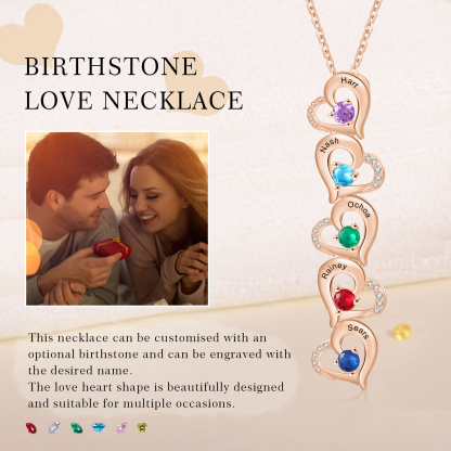 5 Names - Personalized Heart Necklace Custom Birthstone and Name Necklace Gifts for Her