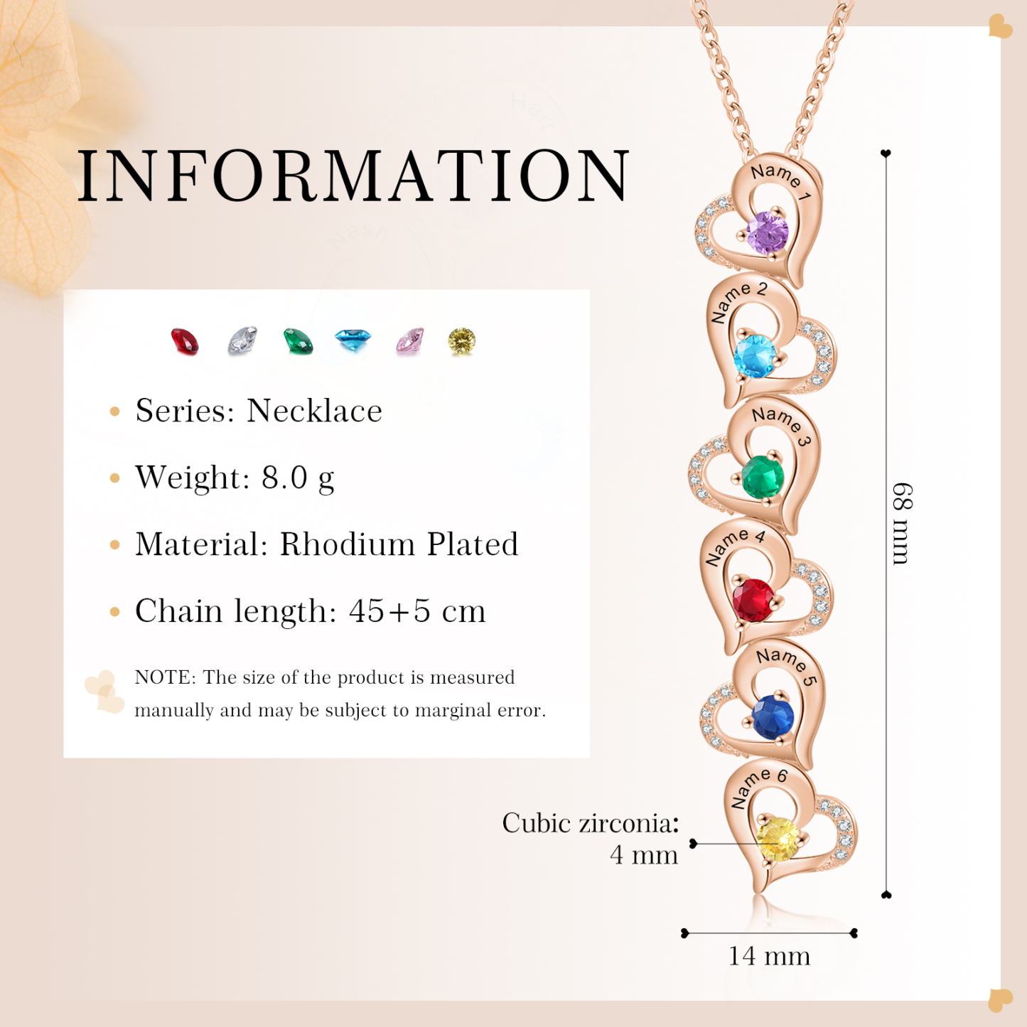 6 Names - Personalized Heart Necklace Custom Birthstone and Name Necklace Gifts for Her