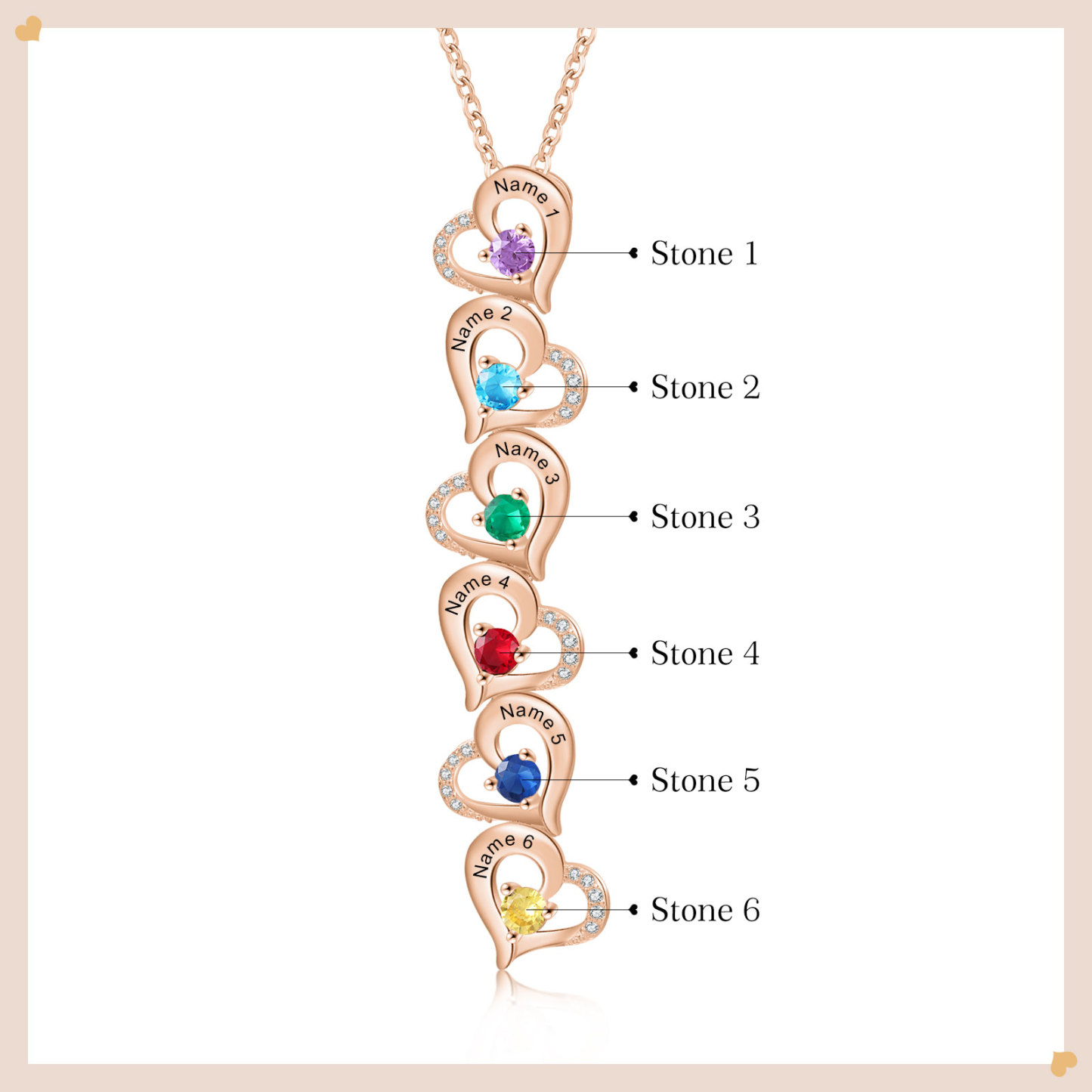 6 Names - Personalized Heart Necklace Custom Birthstone and Name Necklace Gifts for Her