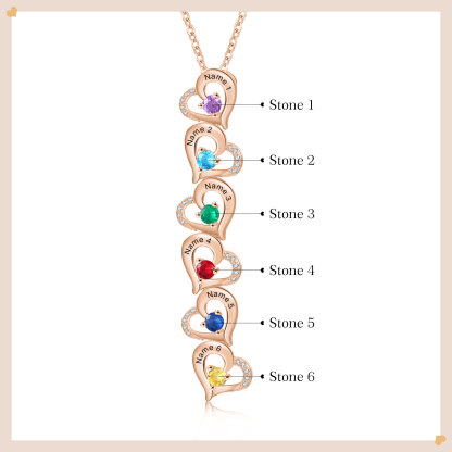6 Names - Personalized Heart Necklace Custom Birthstone and Name Necklace Gifts for Her
