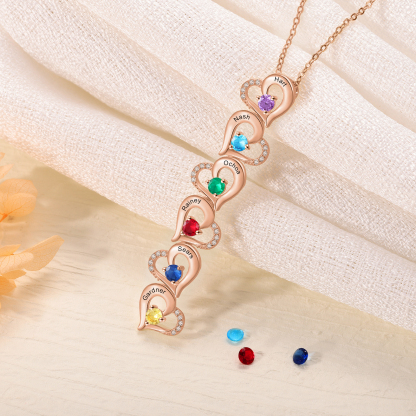 6 Names - Personalized Heart Necklace Custom Birthstone and Name Necklace Gifts for Her