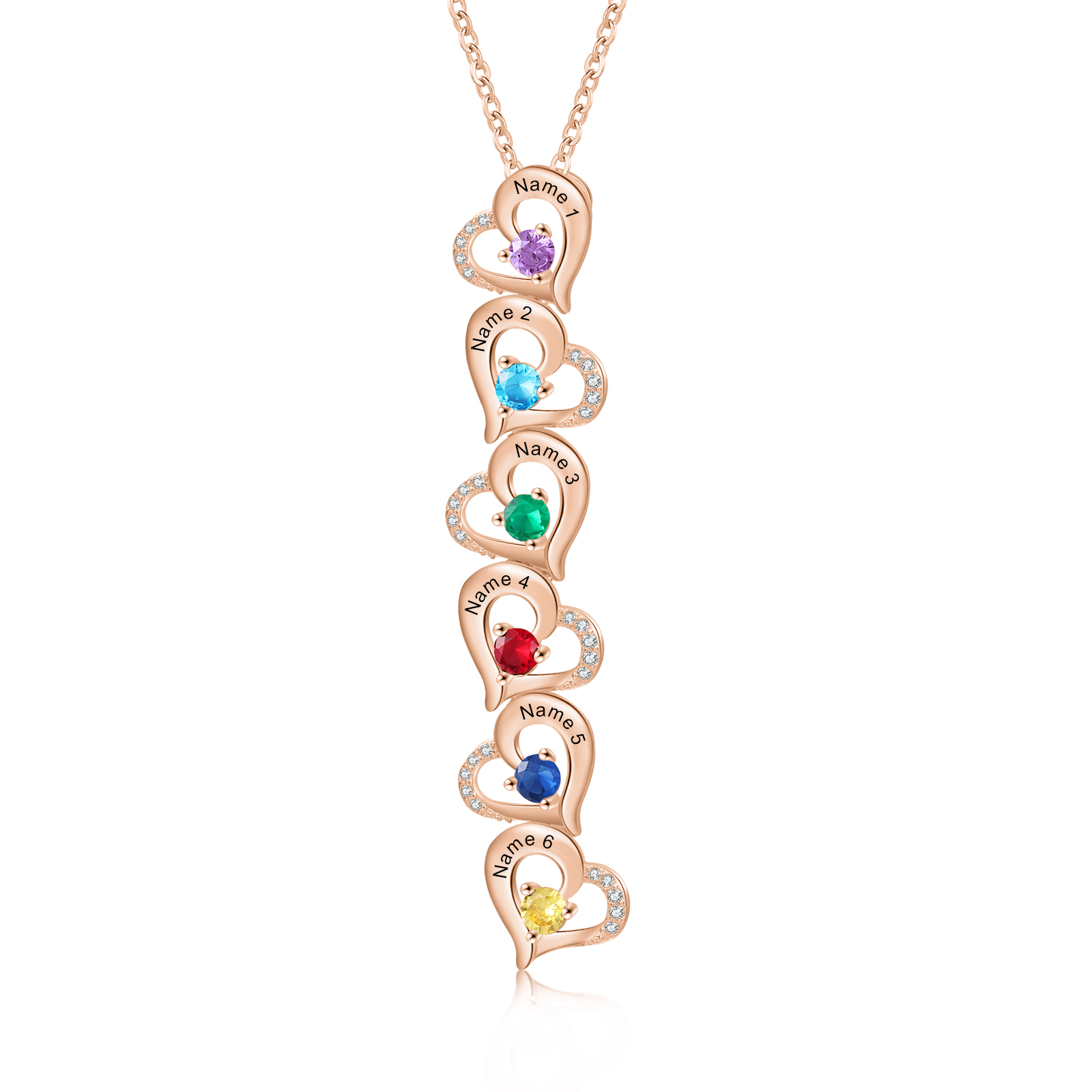6 Names - Personalized Heart Necklace Custom Birthstone and Name Necklace Gifts for Her