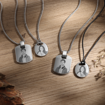 Personalised Custom Photo and Date Stainless Steel Men's Necklace Father's Day Gift for Dad