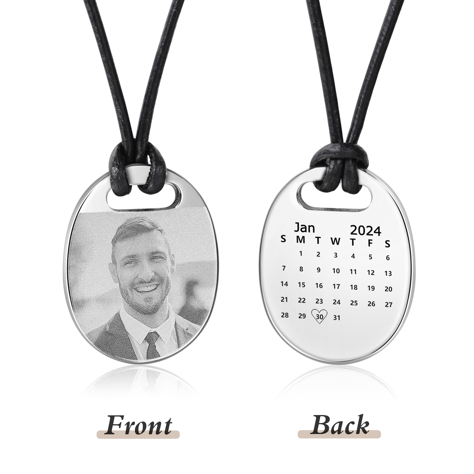 Personalised Custom Photo and Date Stainless Steel Men's Necklace Father's Day Gift for Dad