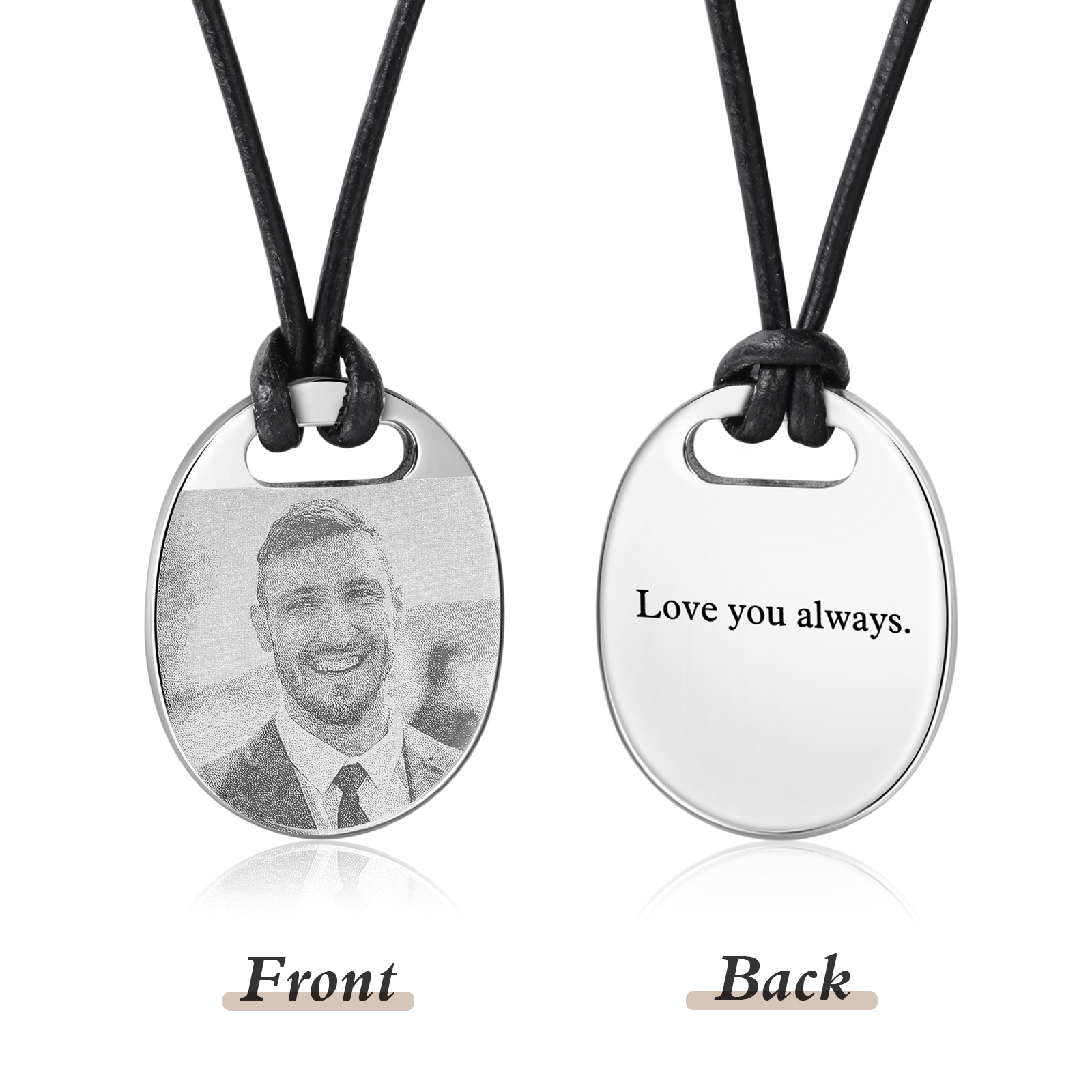 Personalised Custom Photo and Text Stainless Steel Men's Necklace Father's Day Gift for Dad