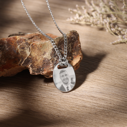 Personalised Custom Photo and Date Stainless Steel Men's Necklace Father's Day Gift for Dad