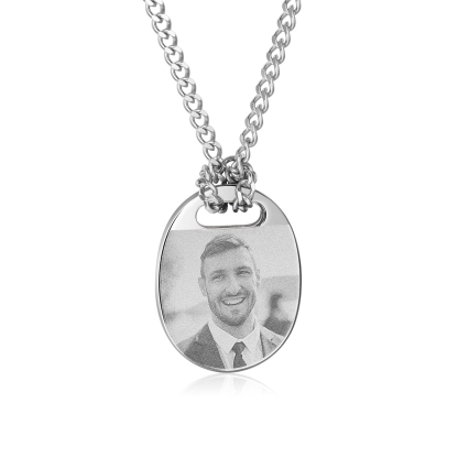 Personalised Custom Photo and Date Stainless Steel Men's Necklace Father's Day Gift for Dad
