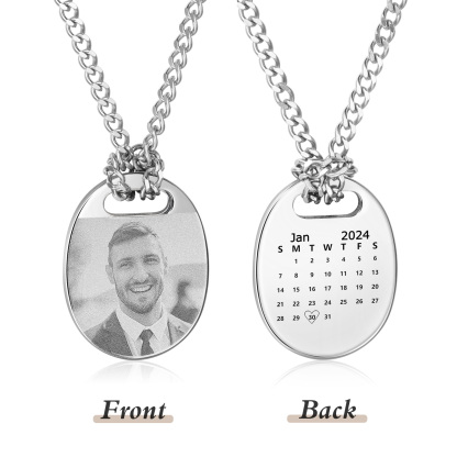 Personalised Custom Photo and Date Stainless Steel Men's Necklace Father's Day Gift for Dad