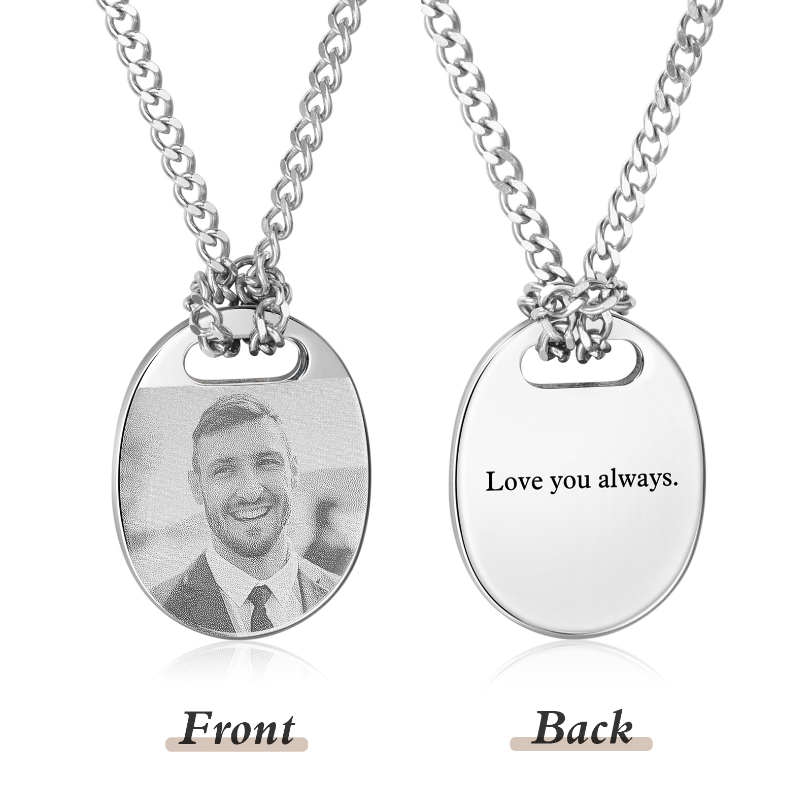 Personalised Custom Photo and Text Stainless Steel Men's Necklace Father's Day Gift for Dad