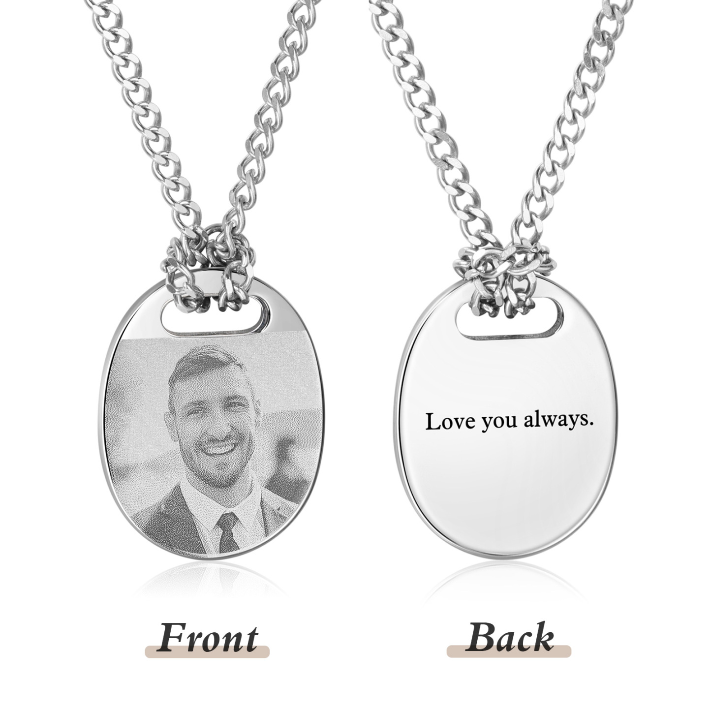 Personalised Custom Photo and Text Stainless Steel Men's Necklace Father's Day Gift for Dad
