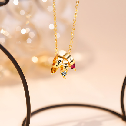 3 Names - Personalized Link Pendant Necklace with Customized Name and Birthstone Gift for Her