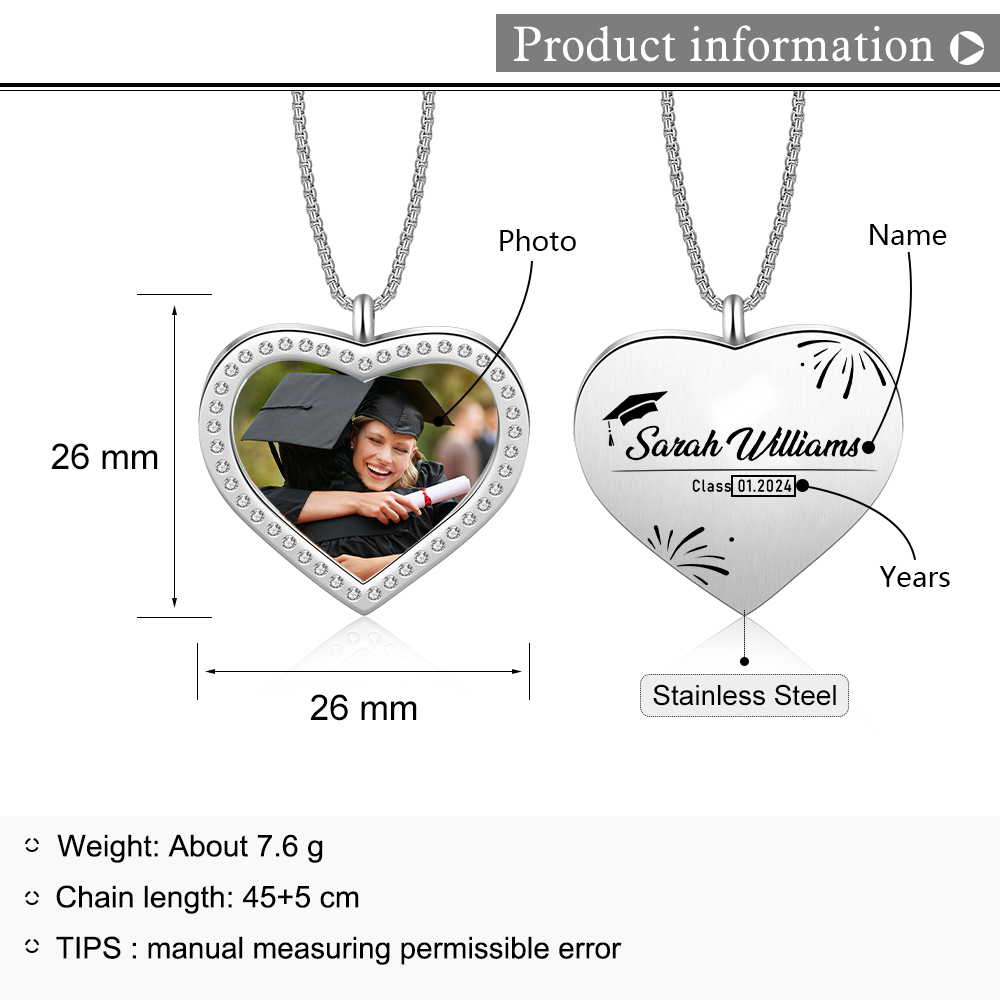 2024 Graduation Gift-Personalised Love Necklace Customized Photo,Year and Name Necklace Gift for Her/Him