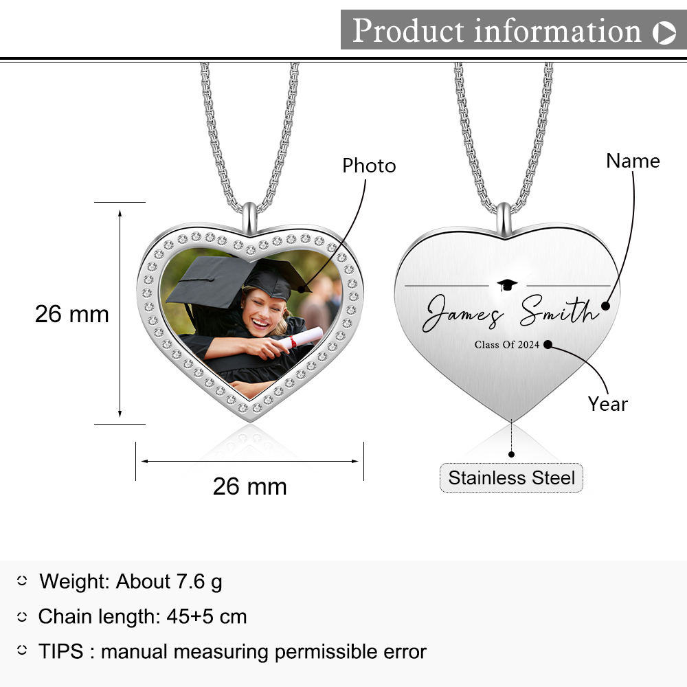 2024 Graduation Gift-Personalised Love Necklace Customized Photo,Year and Name Necklace Gift for Her/Him