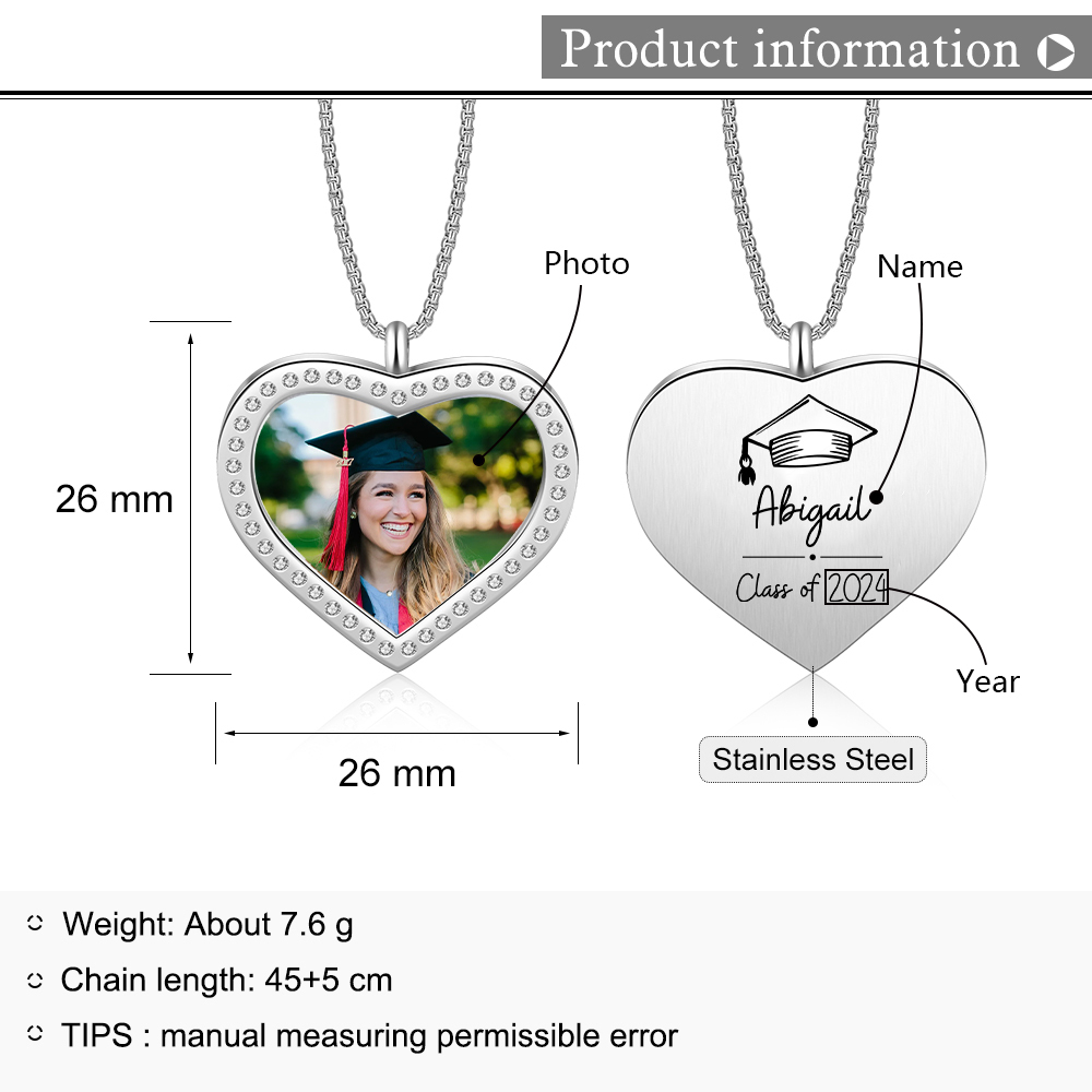 2024 Graduation Gift-Personalised Love Necklace Customized Photo,Year and Name Necklace Gift for Her/Him