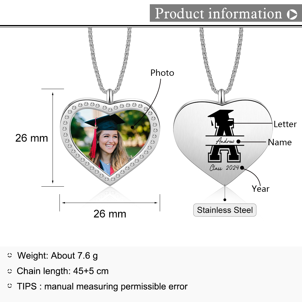 2024 Graduation Gift-Personalised Love Necklace Customized Photo,letter,Year and Name Necklace Gift for Her/Him