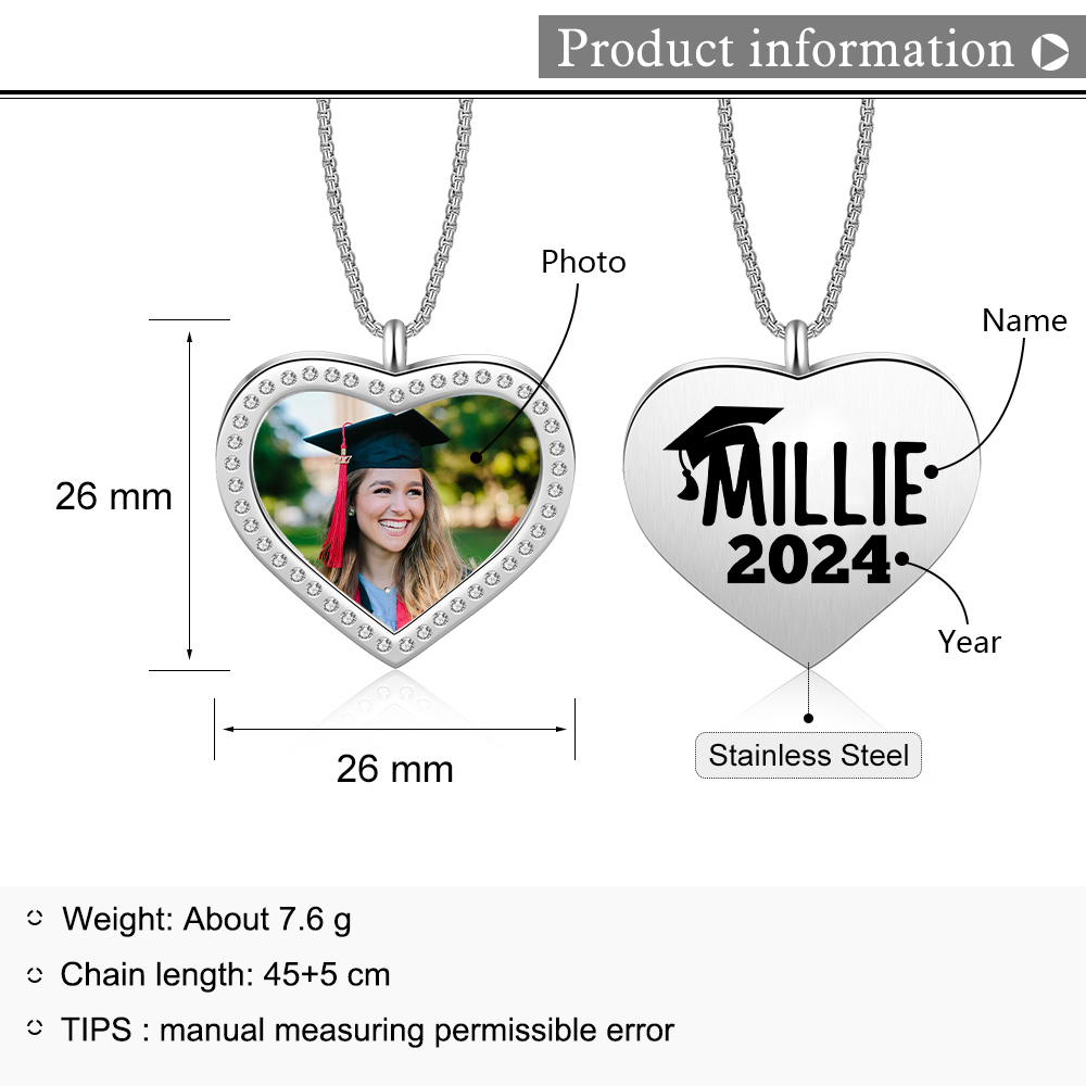 2024 Graduation Gift-Personalised Love Necklace Customized Photo and Name Necklace Gift for Her/Him