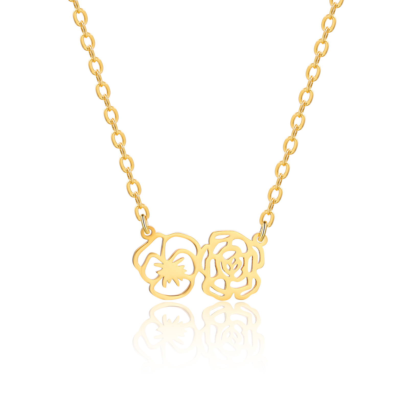 Personalized 2 Birthflowers Necklace Custom Pendant Necklace Gold Birthday Gift for Her