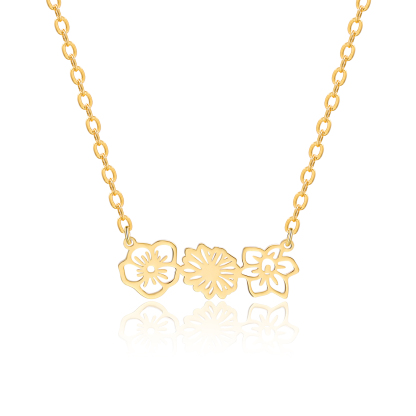 Personalized 3 Birthflowers Necklace Custom Pendant Necklace Gold Birthday Gift for Her