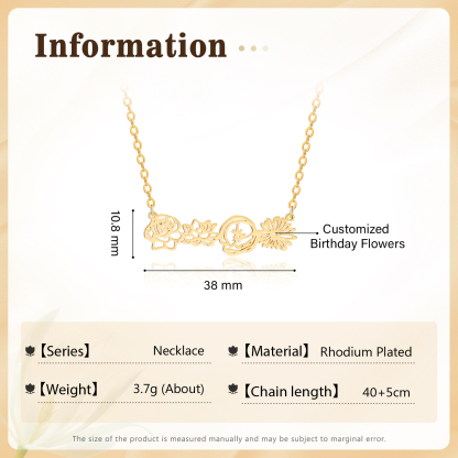 Personalized 4 Birthflowers Necklace Custom Pendant Necklace Gold Birthday Gift for Her