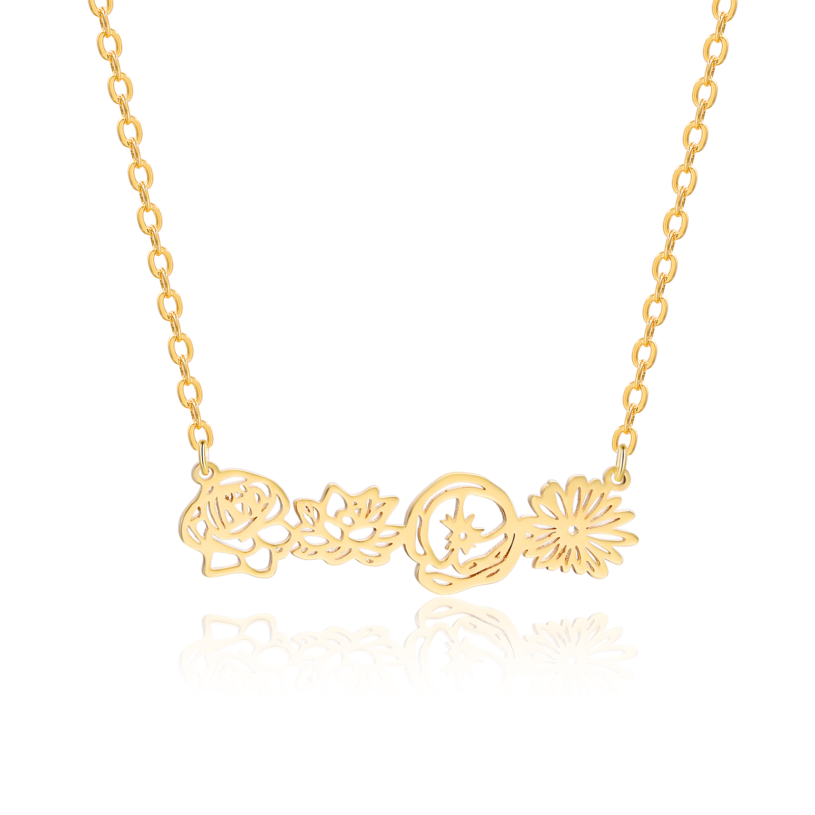 Personalized 4 Birthflowers Necklace Custom Pendant Necklace Gold Birthday Gift for Her