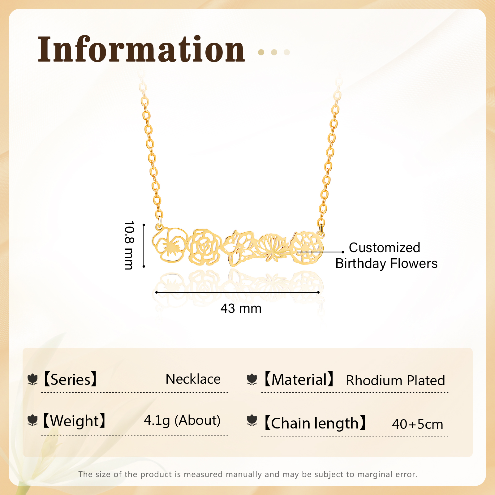 Personalized 5 Birthflowers Necklace Custom Pendant Necklace Gold Birthday Gift for Her